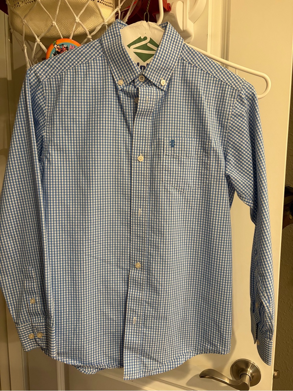 Izod Light Blue Gingham Button-Down Dress Shirt